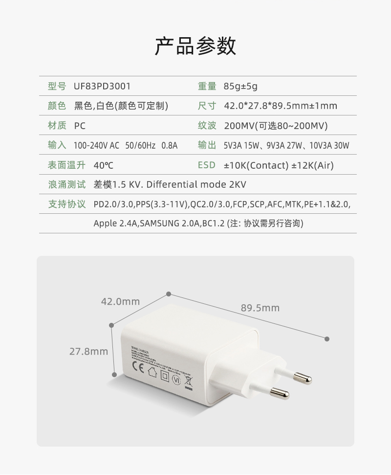 PD3001 欧规充电器 单U 产品参数