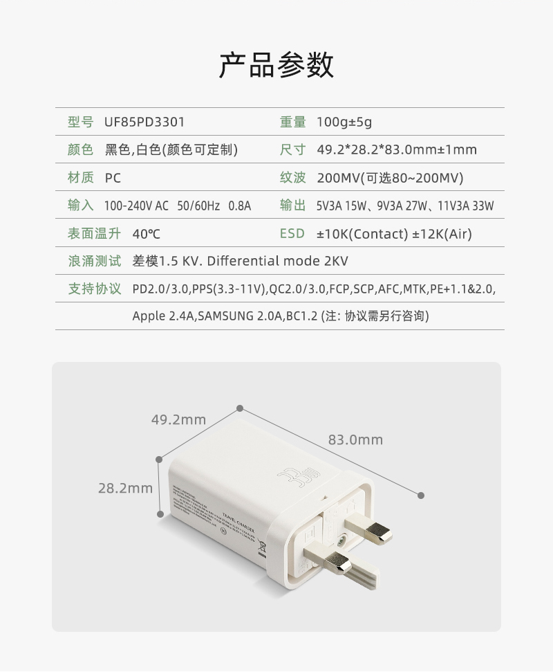 PD3301 英规充电器产品参数