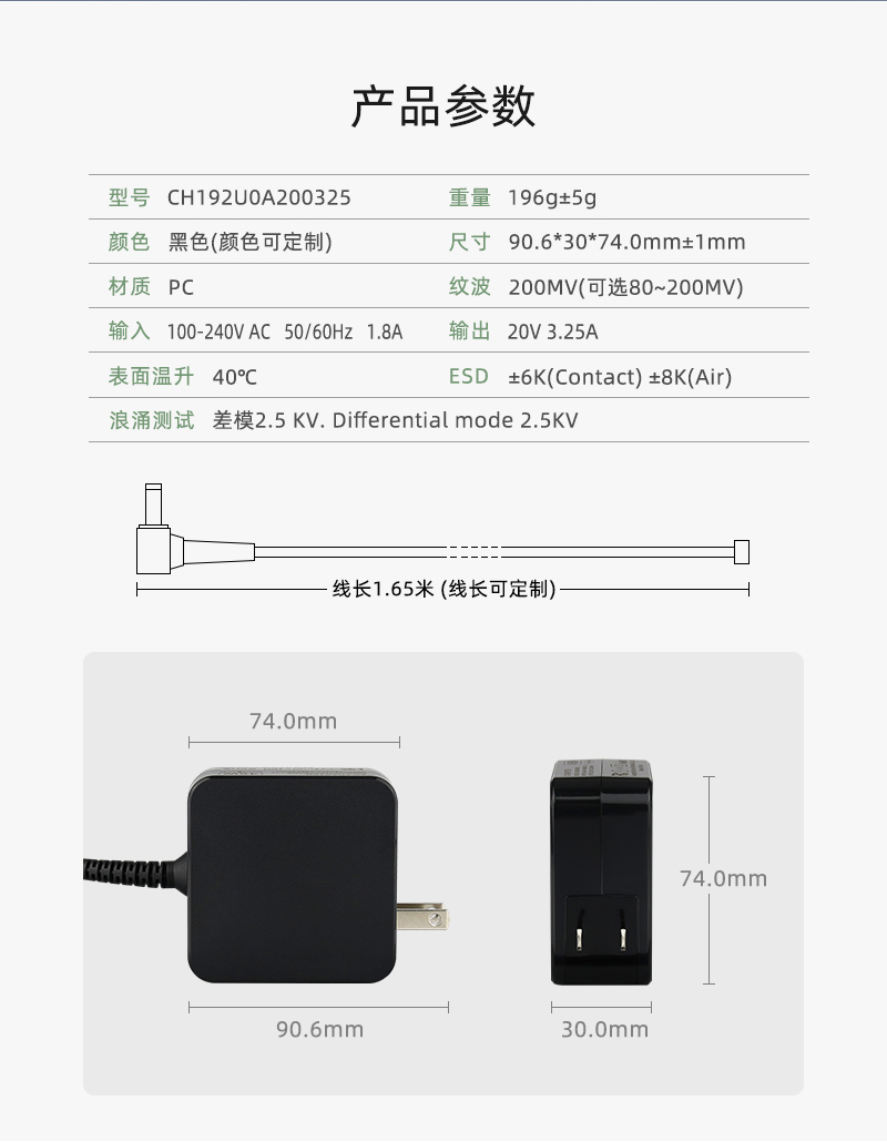 PD65W 美规适配器 产品参数